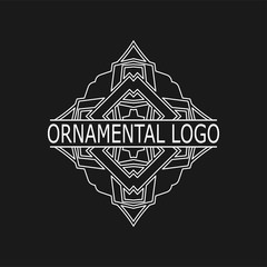 Fototapeta premium Vintage white geometrical linear vector frame, label for your logo. Vector illustration
