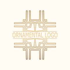 Fototapeta premium Vintage golden geometrical linear vector frame, label for your logo. Vector illustration