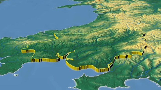 Carmarthenshire - United Kingdom Wales, region extruded. Bumps shaded