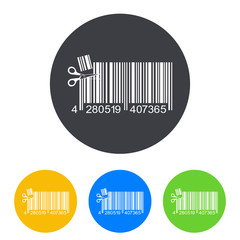 Icono plano codigo de barras tijeras en circulo varios colores