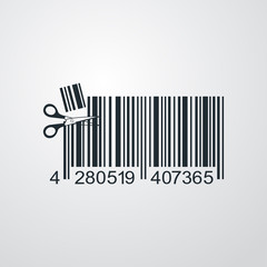 Icono plano codigo de barras tijeras en fondo degradado