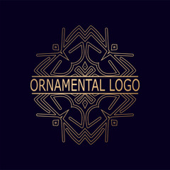Obraz premium Vintage golden geometrical linear vector frame, label for your logo. Vector illustration