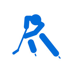 Icono plano hockey hielo frontal azul en fondo blanco
