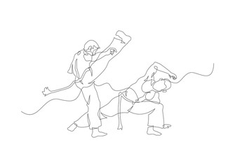 Two capoeira fighters contour Isolated on white. vector illustration