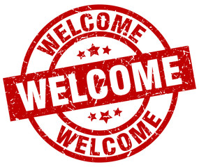welcome round red grunge stamp
