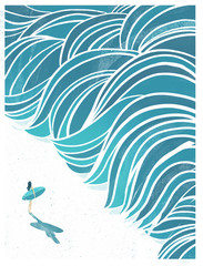 Fototapeta na wymiar Surfer Woman Looking at Waves 