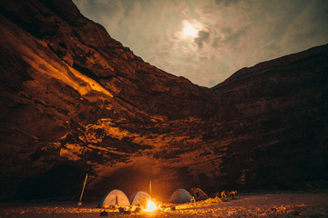 night camping under mountain on the full moon night - 171559664