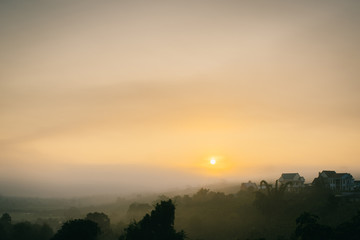 Beautiful mountain landscape at sunrise with fog - 171559665
