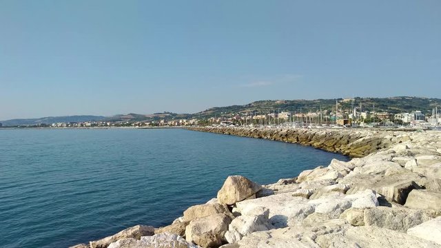 Panoramic view of seafront of San Benedetto del Tronto Adriatric sea - Ascoli Piceno -Italy