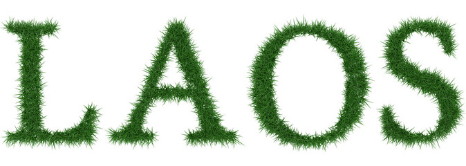 Laos - 3D rendering fresh Grass letters isolated on whhite background.