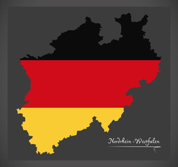 Obraz premium Nordrhein-Westfalen map of Germany with German national flag illustration