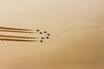 Turkish acrobatic aviation squadron flying over Izmir (Turkey) - 9th september anniversary of the...