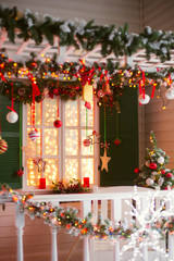 christmas room interior design xmas tree decorated by lights- resents gifts toys candles copy space holiday concept