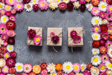 Gift boxes on floral background