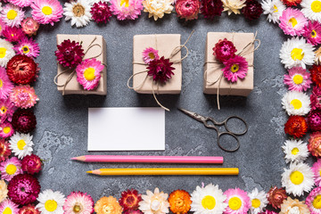 Craft supplies and business card for florist