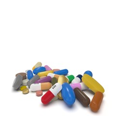 multicolor pills isolated on white background 3d rendering