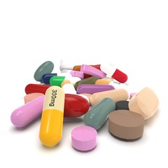 varicolored pills isolated on white background 3d rendering