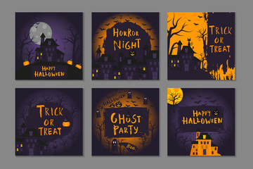 Naklejka na ściany i meble Collection of 6 happy halloween poster design with traditional symbols