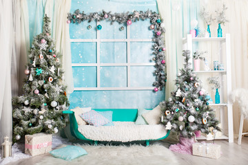 Christmas pastel decorations in a studio