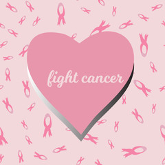 Fight Cancer. Vector Breast Cancer Awareness Poster Design. Stroke Pink Ribbon.