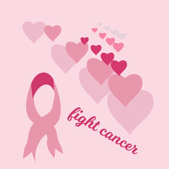 Fight Cancer. Vector Breast Cancer Awareness Poster Design. Stroke Pink Ribbon.