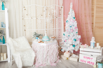 Christmas pastel decorations in a studio