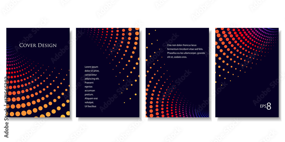 Wall mural set of geometric backgrounds of colorful dots. modern vector illustration without transparency.