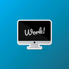 Sticker Computer Monitor with Work letter on the screen. flat style design.