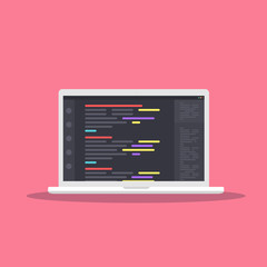 Web Development concept with digital device on pink background. Laptop, computer for work. Program for design or programming - stock vector illustration