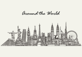 World skyline. Travel and tourism background. Vector illustration