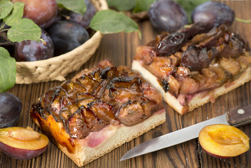 Plum cake on the table