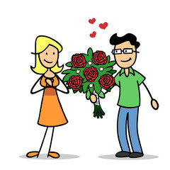 Mann schenkt Frau rote Rosen aus Liebe