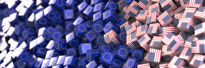 Obraz premium United States and Europe economic and political relationship, original 3d rendering