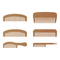 Comb , Barber Comb, Wooden Comb Isolated On A White Background. Vector Illustration. Hair Products