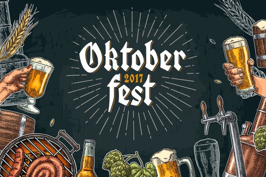 Fototapeta Beer set with tap, class, can, bottle for oktoberfest festival