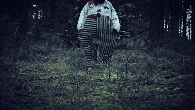 4K Halloween Horror Clown in Forest Standing