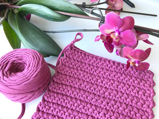 Knitting concept. T-shurt knitting by hook