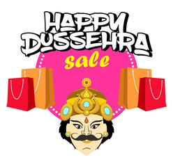 Happy Dussehra sale  ravan face with shopping bags vector