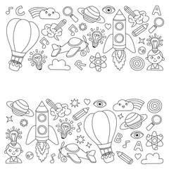 Vector set of doodle icons Notepad checked paper - creativity and inspiration, idea and imagination, innovation and discovery, think outside the box