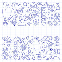 Vector set of doodle icons Notepad checked paper - creativity and inspiration, idea and imagination, innovation and discovery, think outside the box