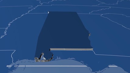 Alabama - United States, region extruded. Solids