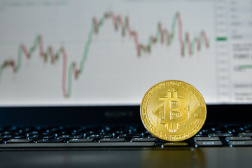 bitcoin against the backdrop of stock quotes on the stock exchange