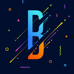 Modern abstract colorful alphabet with minimal design. Letter B. Abstract background with cool bright geometric elements. Dynamic liquid ink splashes letter. Eps10 vector template for your art 