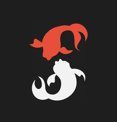 Couple vector fish silhouettes. Isolated icon, sign, logotype concept, company identity, style