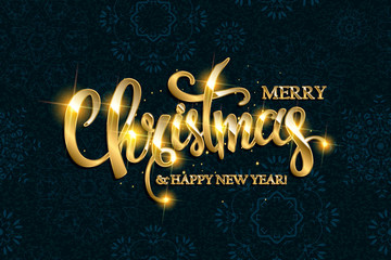 Vector Merry Christmas text with glitter elements.