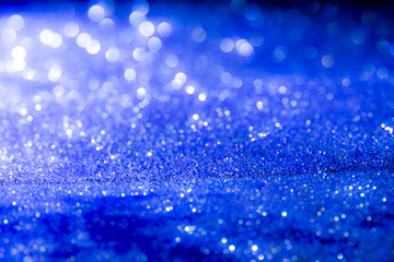 abstract blue Bokeh circles Christmas background, glitter light Defocused