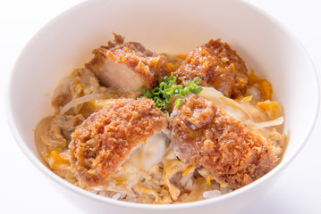 Fried pork cutlet with egg on steamed rice