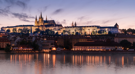 Sunset behind a castle in Prague