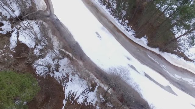 fly over the freezing river