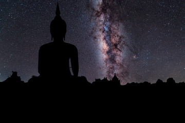 Big Buddha statue Milky Way Background
